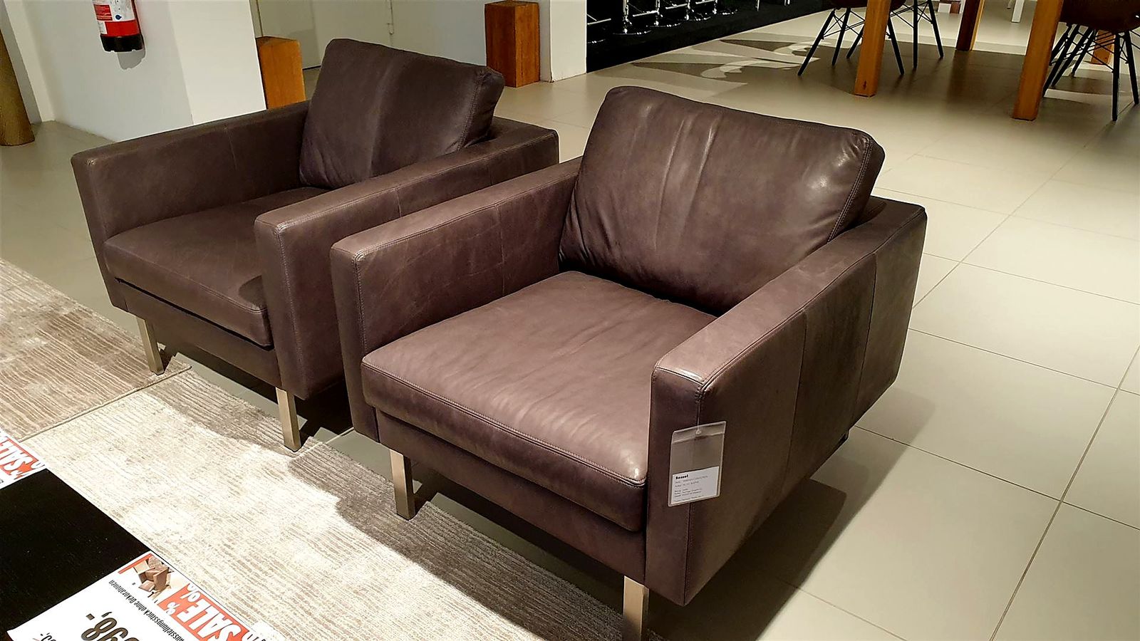 2 Sessel Set, Leder Savage Graphit, Gestell Edelstahl