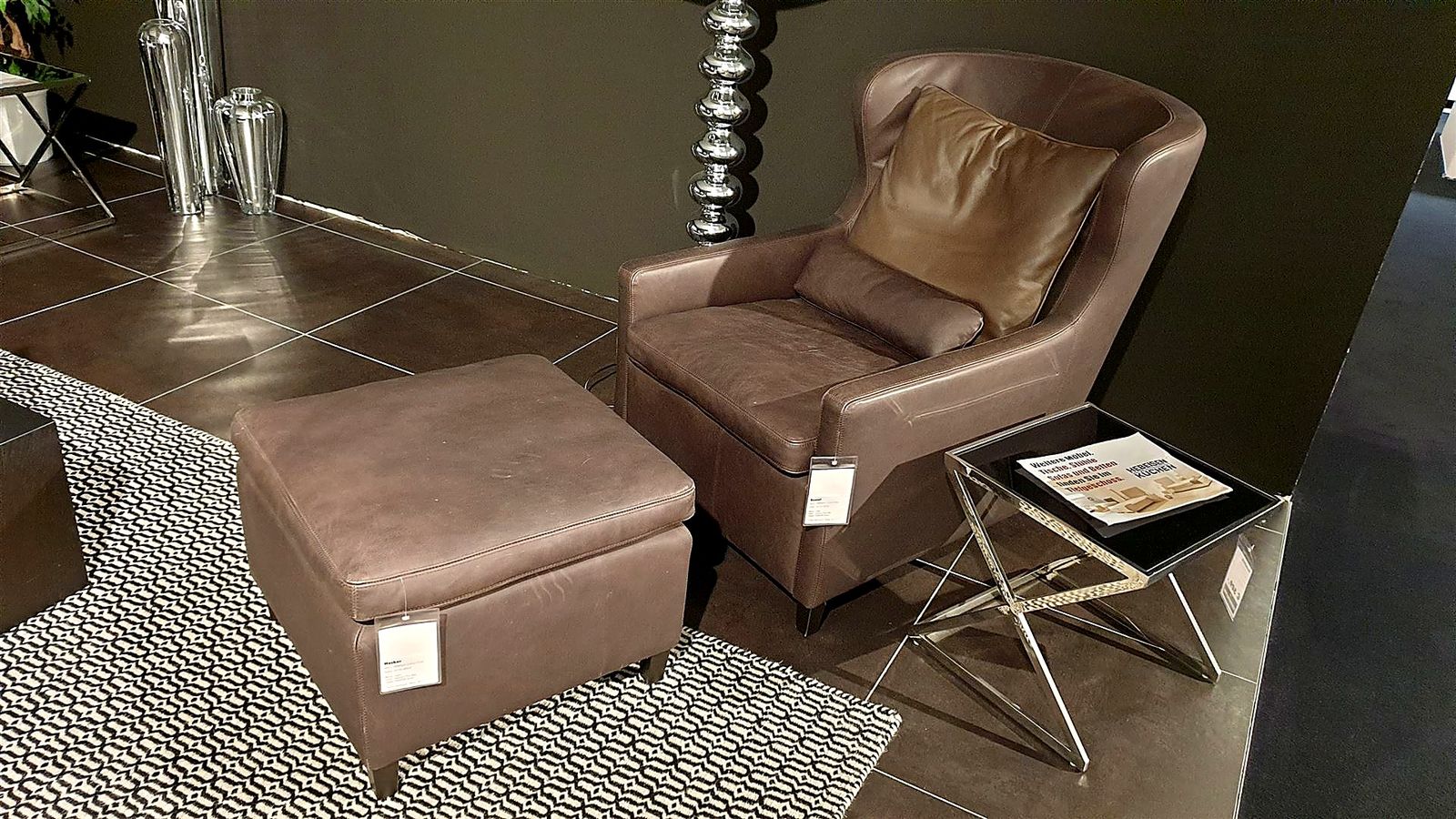 Sessel & Hocker Set, Leder Kentucky Pine, Gestell Ebony