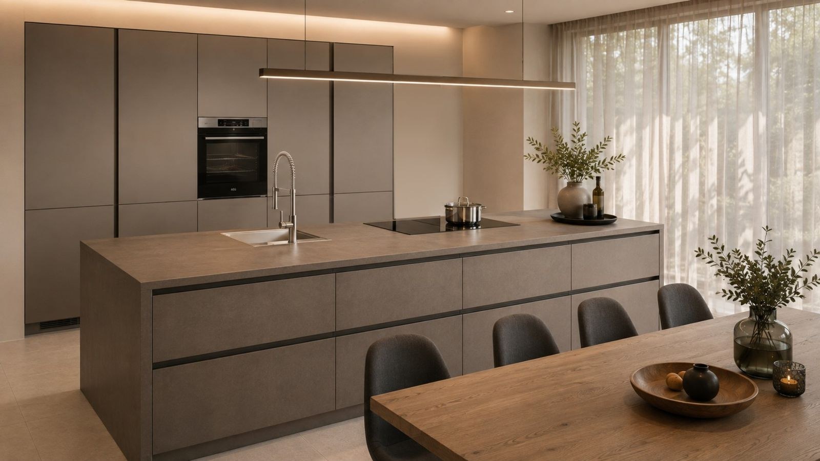 Raumidee 1033, Weiß Mattlack mit Nussbaum furniert
